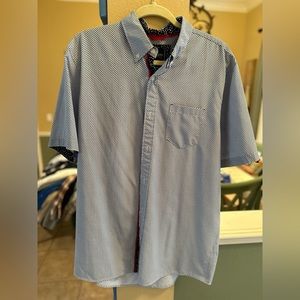 Ethanol NYC Men’s Short Sleeve Button Down Shirt, Blue with Stars Slim Fit